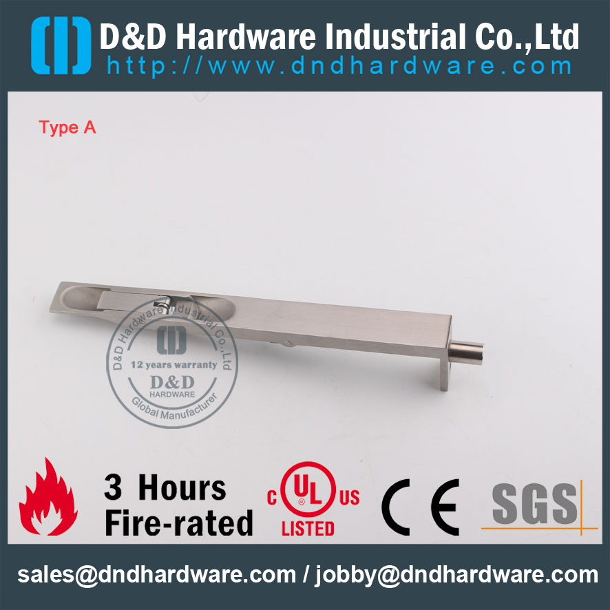 D&D Hardware-CE Fire Rated Stainless Steel Door Bolt DDDB001