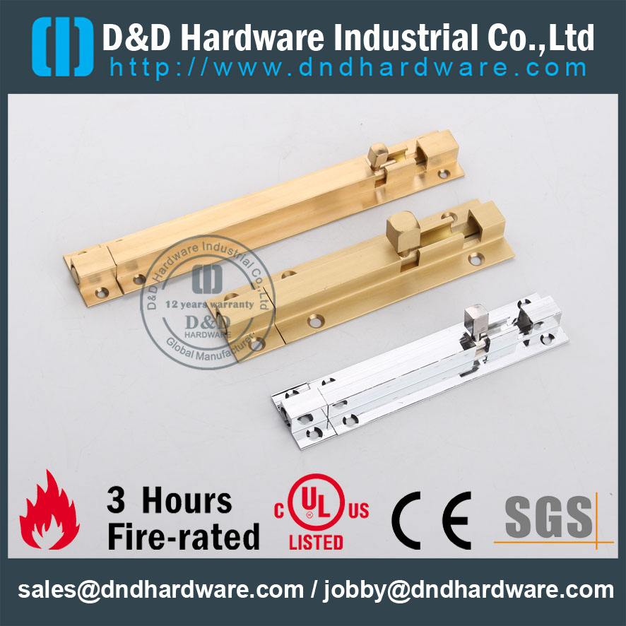 D&D Hardware-Door Hardware Square Brass narrel Bolt DDDB016
