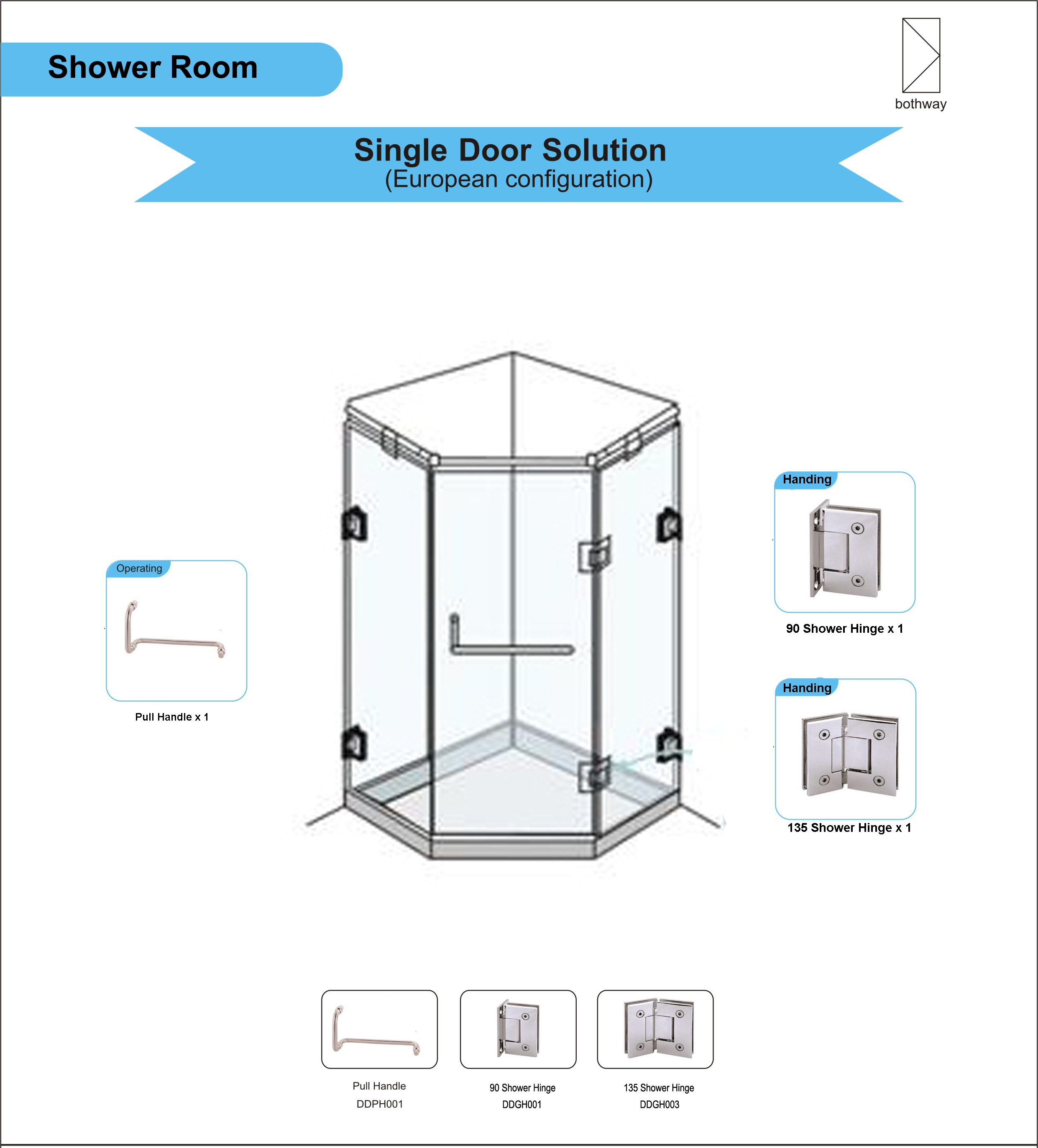 Glass Single Door Hardware for Shower Room