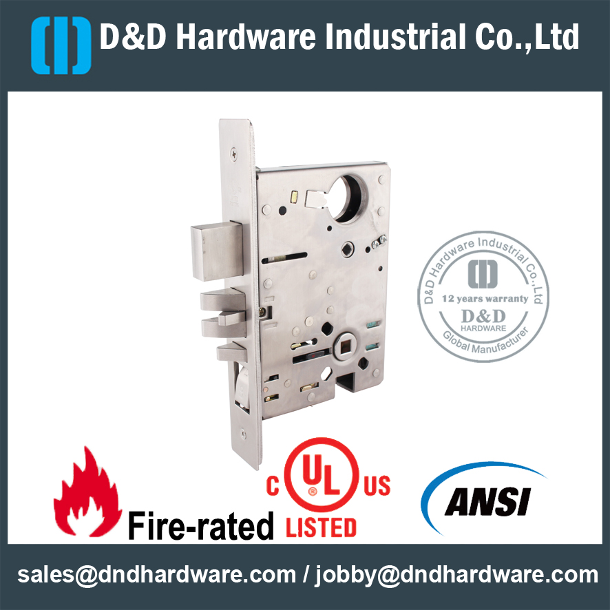 UL ANSI Grade 1 SS304 Fire Rated Mortise Wooden Door Lock-DDAL20 F20