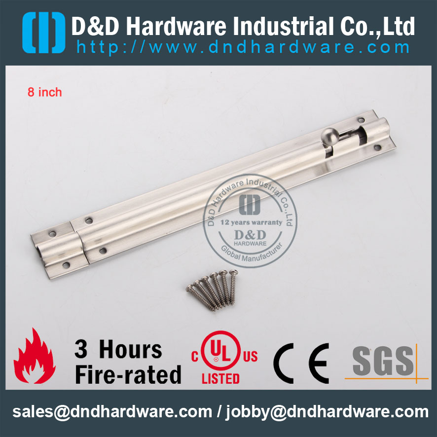 D&D Hardware-8 inch Modern Interior Stainless Steel Door Bolt DDDB024