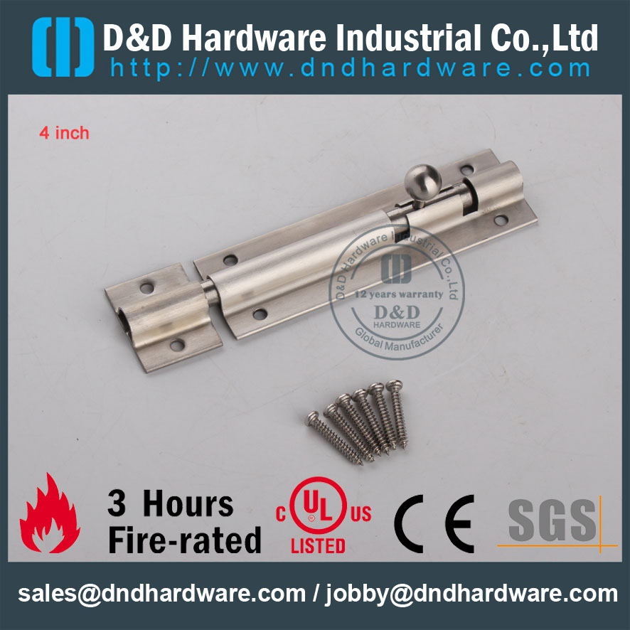 D&D Hardware-4 inch Modern Interior Stainless Steel Door Bolt DDDB024