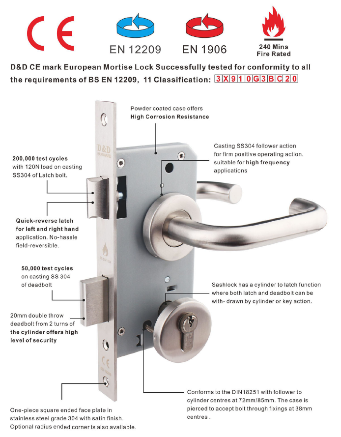 stainless steel mortise lock