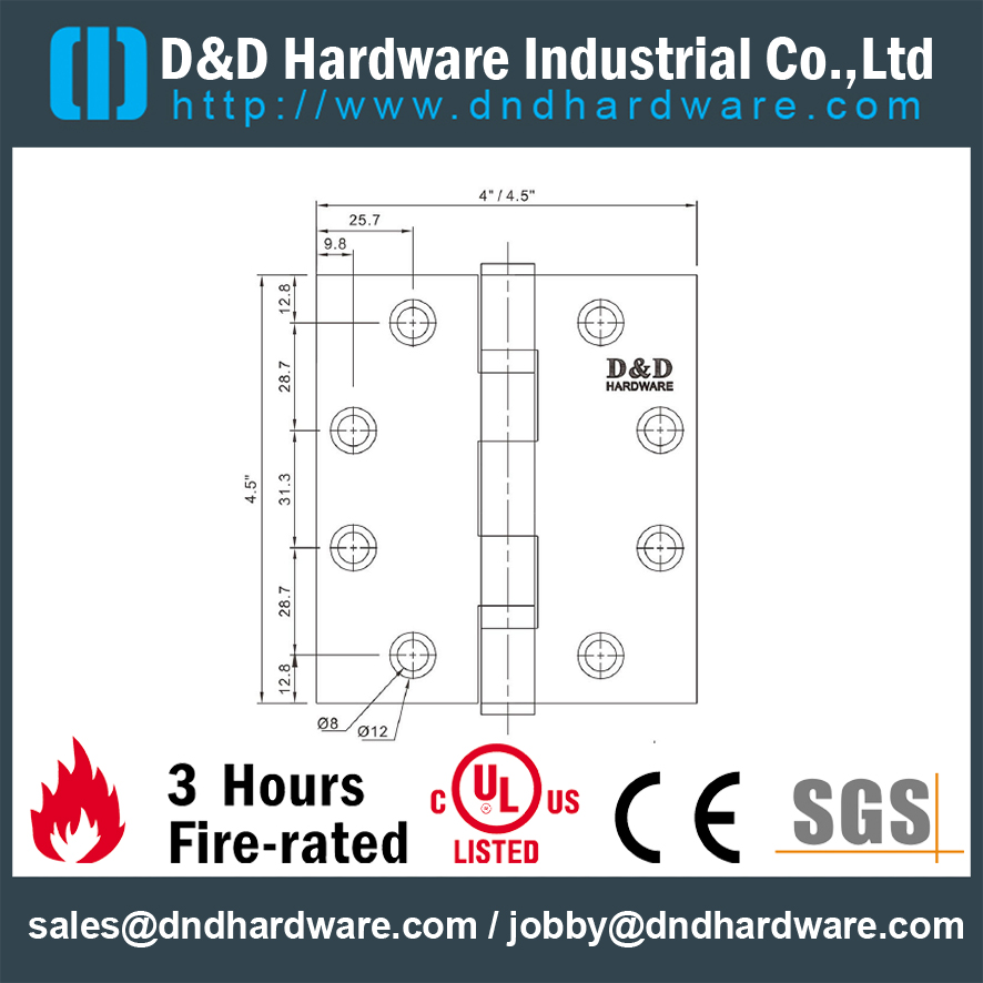 SS 4 ball bearing Fire Rated Door Hinge-DDSS002