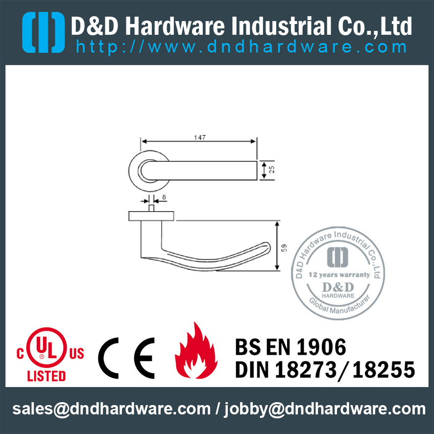 SUS304 fire-rated casting solid handle for House Door - DDSH162