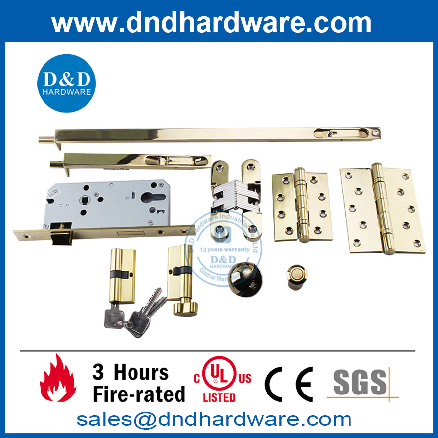 Gold Deadbolt Locks EN12209 Fire Rated SS304 Polished Brass Bedroom Door Lock-DDML009 