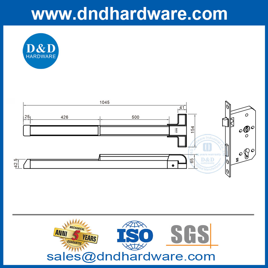 CE Mortise Lock Exit Hardware Stainless Steel Panic Bars for Double Doors-DDPD038