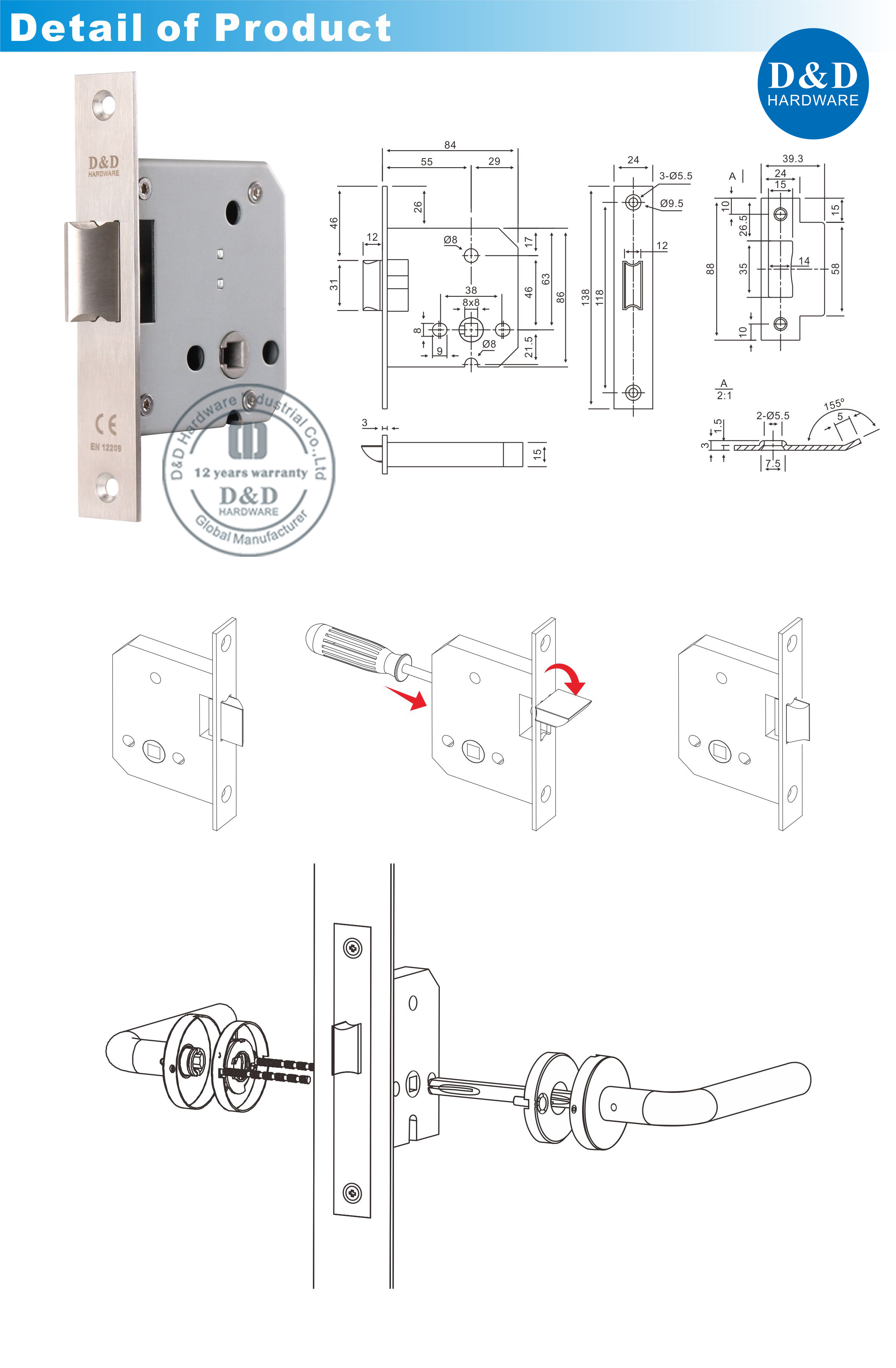 55mm Door Lock Body-D&D Hardware