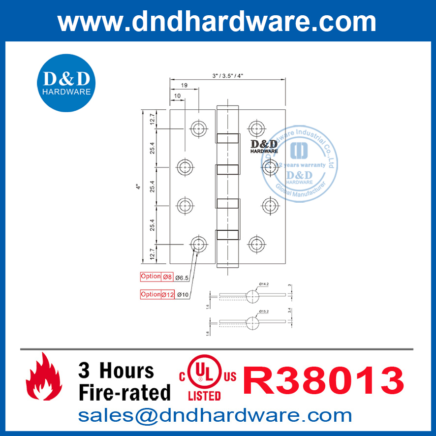 Standard Weight Four Ball Bearing Fire Rated SS316 Door Hinge with UL Listed-DDSS003-FR