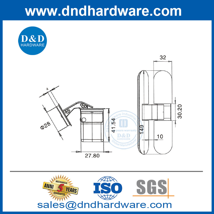 37-52mm Door Thicknes Stainless Steel Solid Hidden Door Hinge for Cloakroom-DDCH014