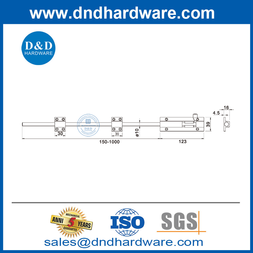 Surface 150mm to 1000mm Length Stainless Steel Barrel Long Tower Bolt-DDDB036