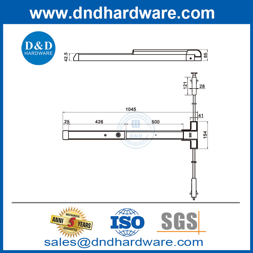 Electrified Panic Exit Device Stainless Steel Commercial Push Bar with Panic Device And Alarm-DDPD032