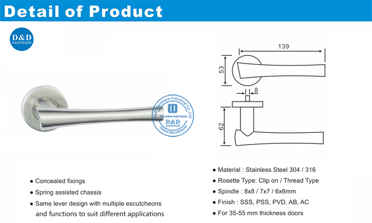 Stainless Steel Lever Door Handle-DDSH045-D&D Hardware
