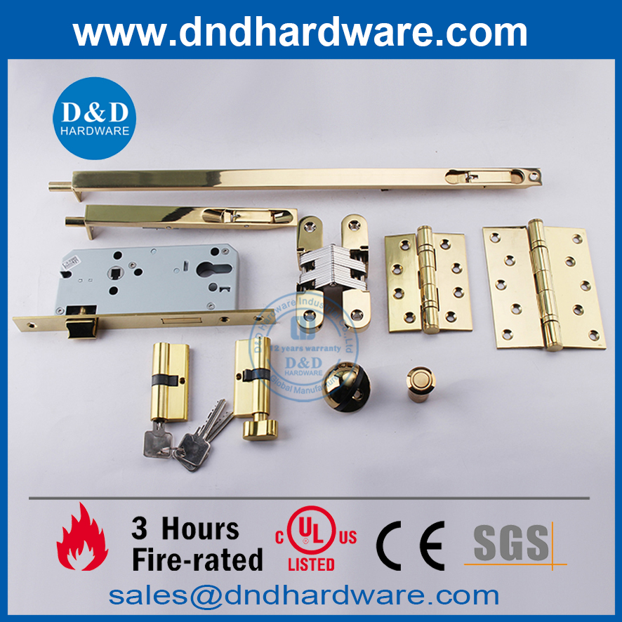 CE SS304 Front Door Lock Polished Golden Security Door Locks for Door-DDML009