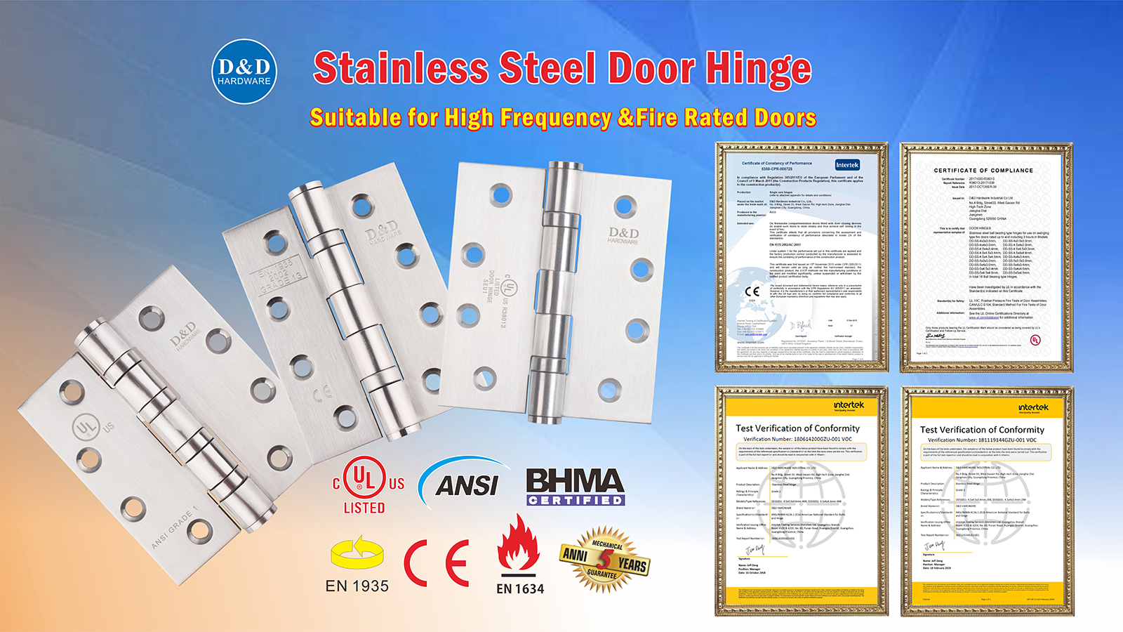 stainless steel fire rated ball bearing hinge