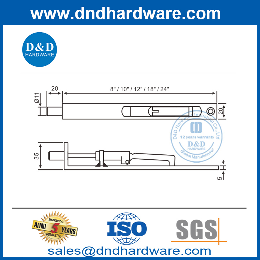 Safety Solid Brass Concealed Flush Bolt for Front Door-DDDB002