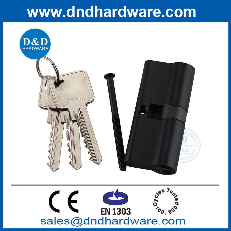 EN1303 Anti Drill Double Pins Euro Brass Cylinder Lock Black 70mm Double Open Key Door Cylinder-DDLC003