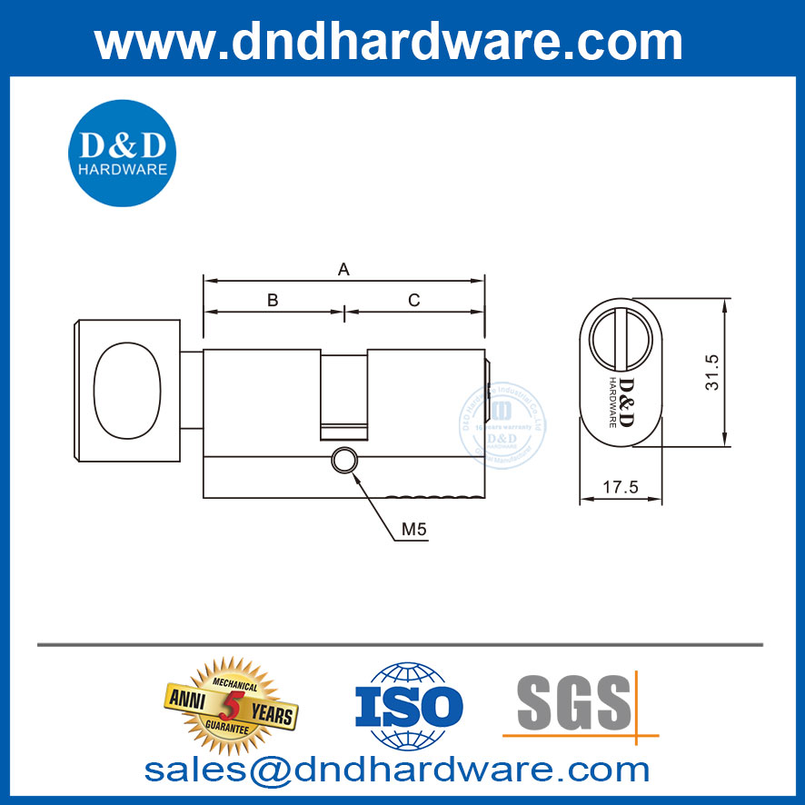 Security 2 Piece Key Oval Bathroom Door Cylinder Euro Brass Door Lock Cylinders-DDLC006
