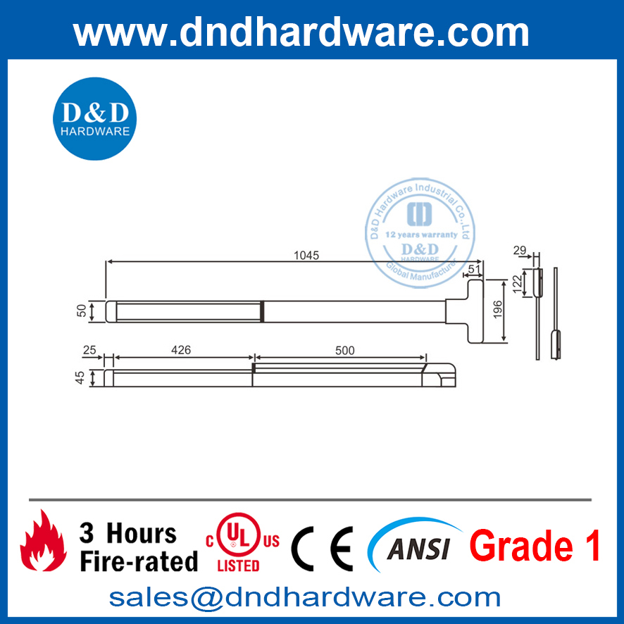 SS304 Surface Mounted Panic Exit Fire Door Security Bars-DDPD002