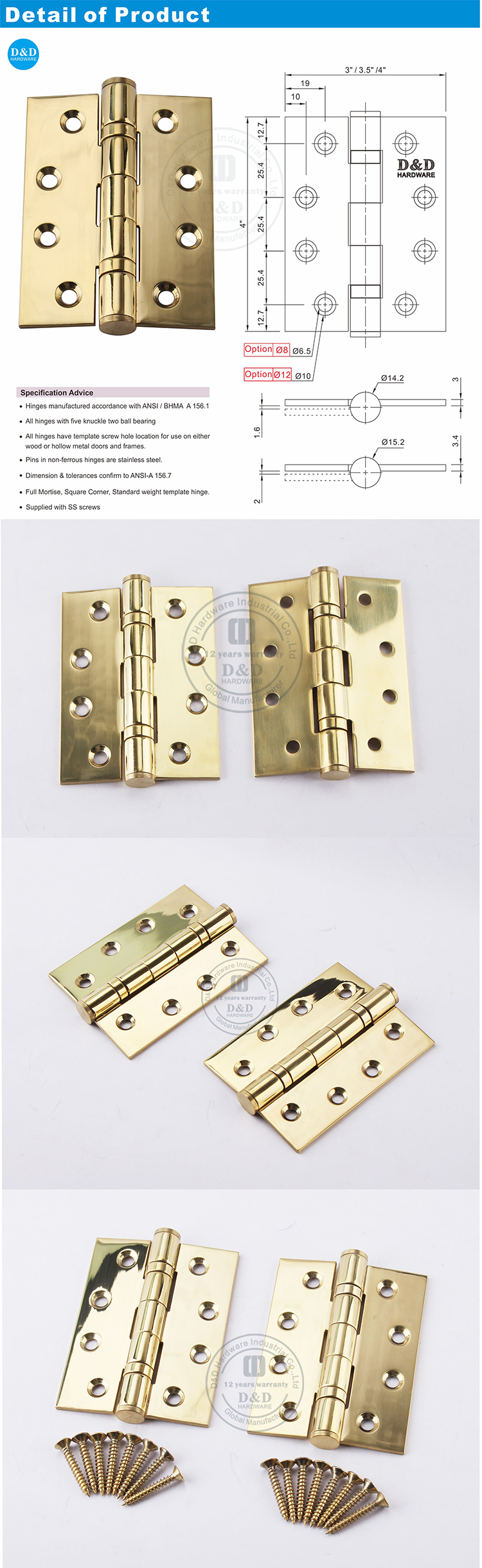 Polished Brass Polished finish door hinge