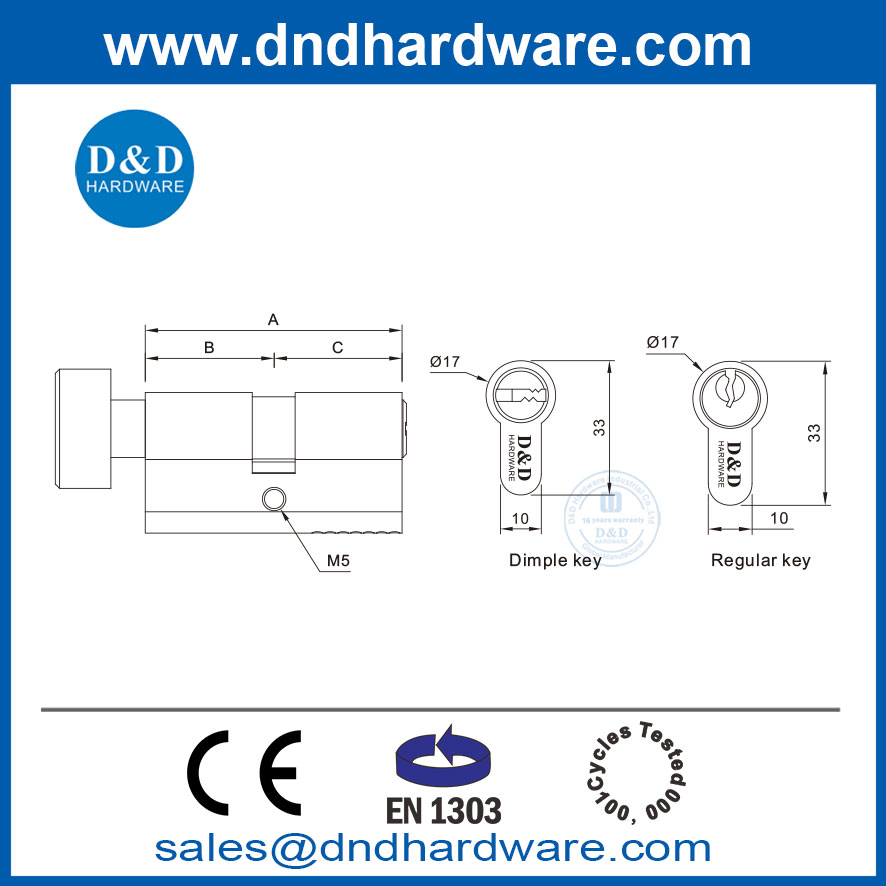 Supply All Kinds of Euro Profile EN1303 Single Cylinder Lock with Two Piece Key-DDLC004