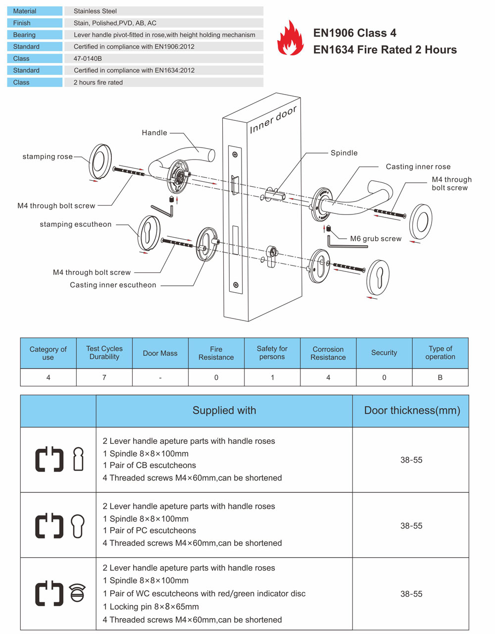SUS304 Modern Casting Lever Internal Door Handle for Hollow Metal Doors -DDSH029