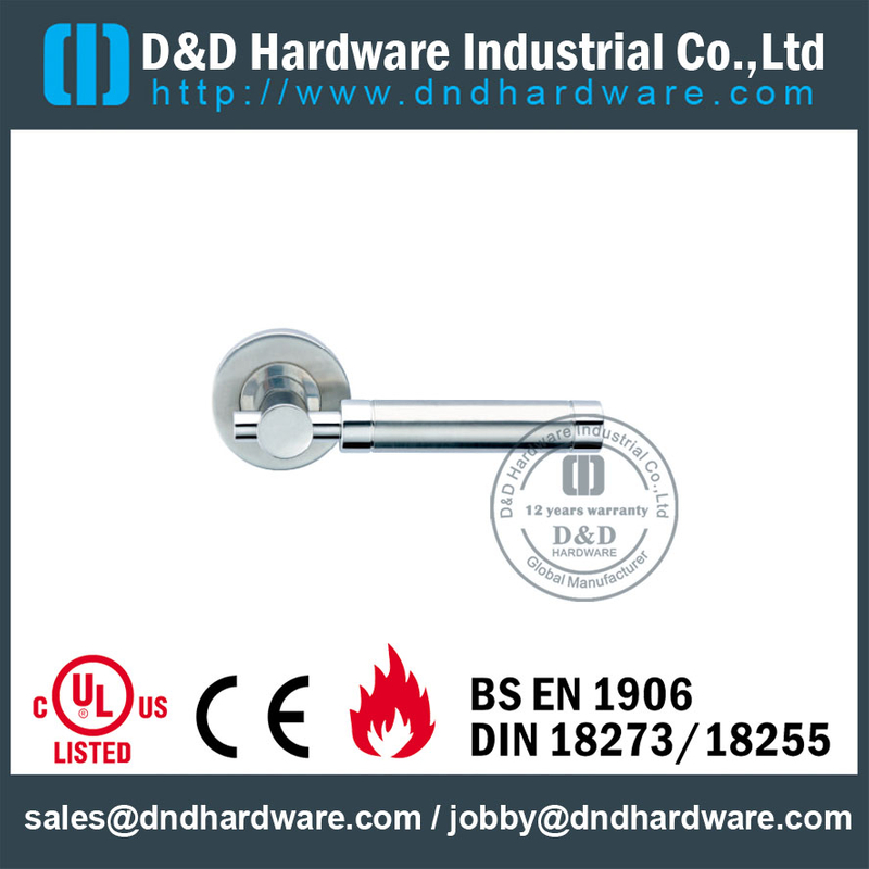 Stainless Steel 316 Chrome Solid Lever External Door Handle for Steel Doors -DDSH034