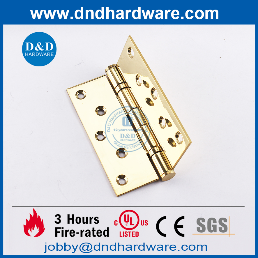 SS304 Fire Rated 2BB UL Polished Brass Polished finish Door Hinge-DDSS007-FR-5x4x3mm