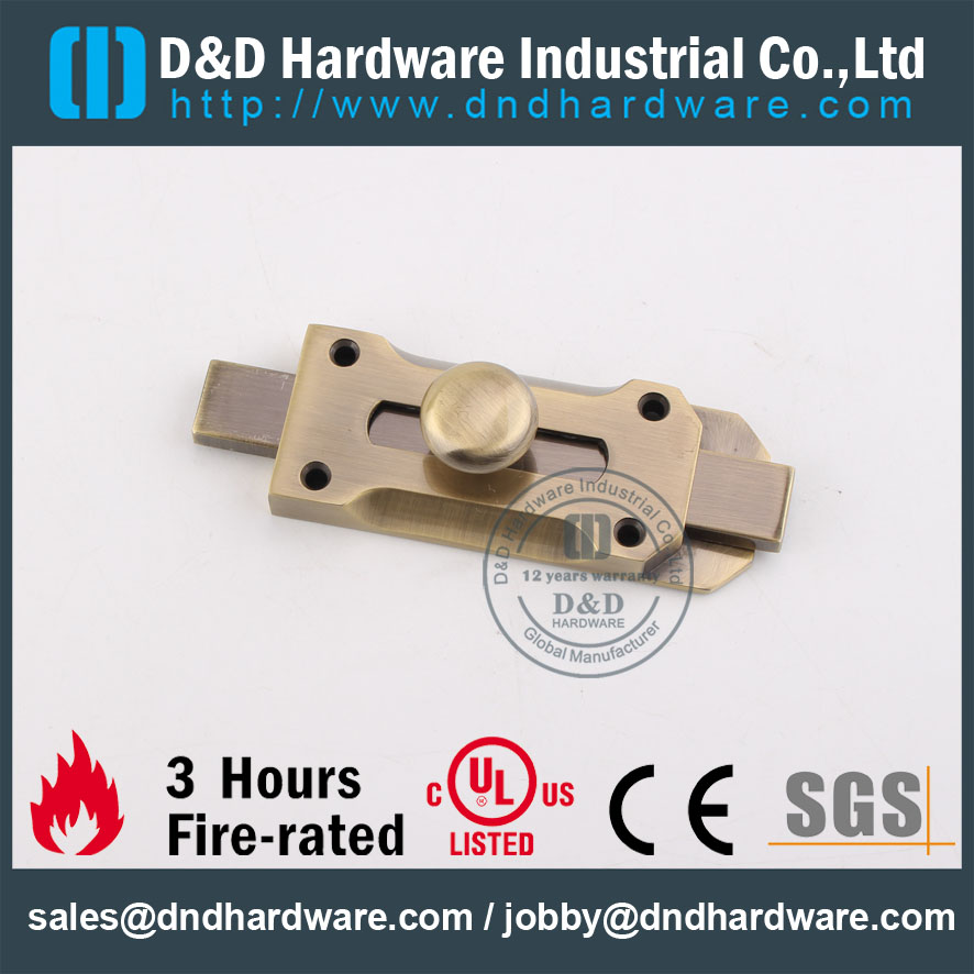 D&D Hardware-Antique Brass Stainless Steel Door Bolt DDDB025