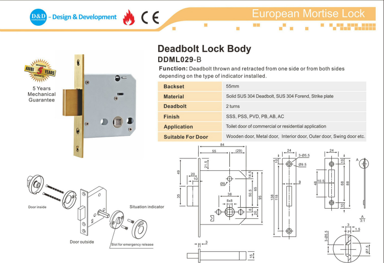 Deadbolt Lock Body-D&D Hardware