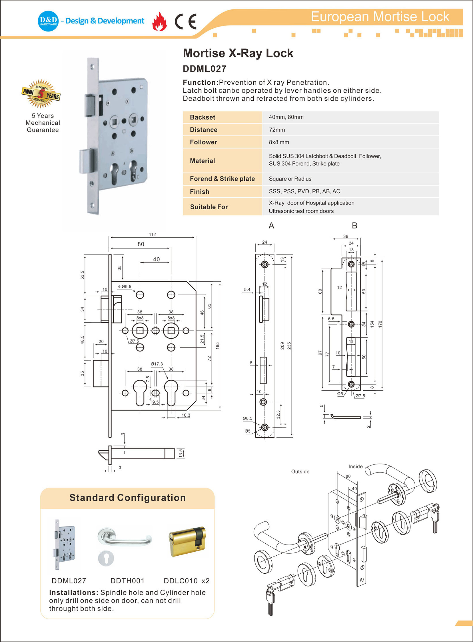 SS304 Mortise X-Ray Lock-DDML027