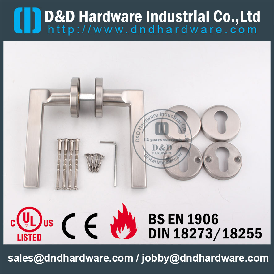 Grade 316 Hot Sell Designer Lever Door Handle on Rose for Commercial Metal Door -DDTH035