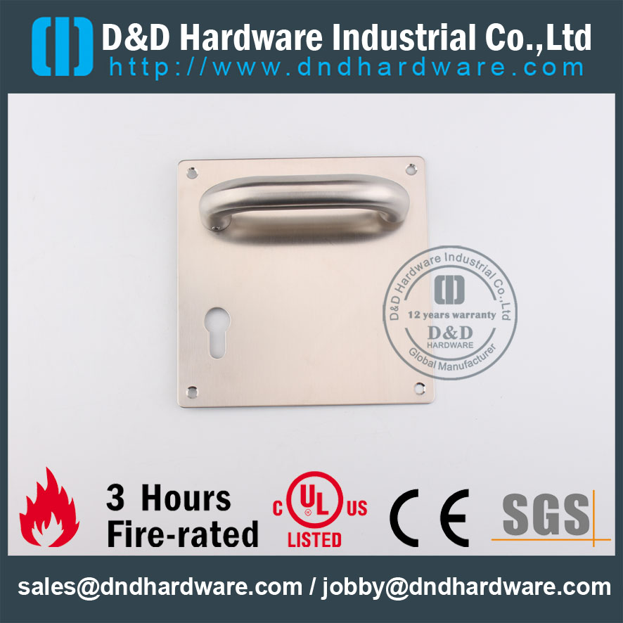 D&D Hardware-Stainless Steel Fire Rated Door lever handle with plate DDTP001