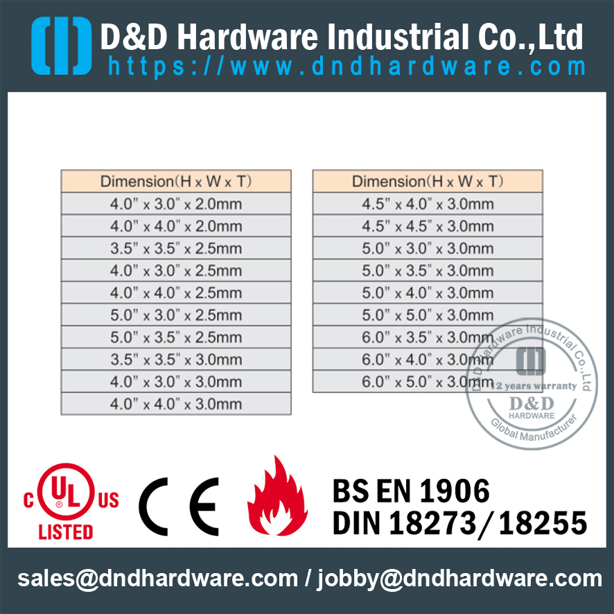 DDBH008-Solid Brass Plain Joint Hinge for Fire-rated Door 