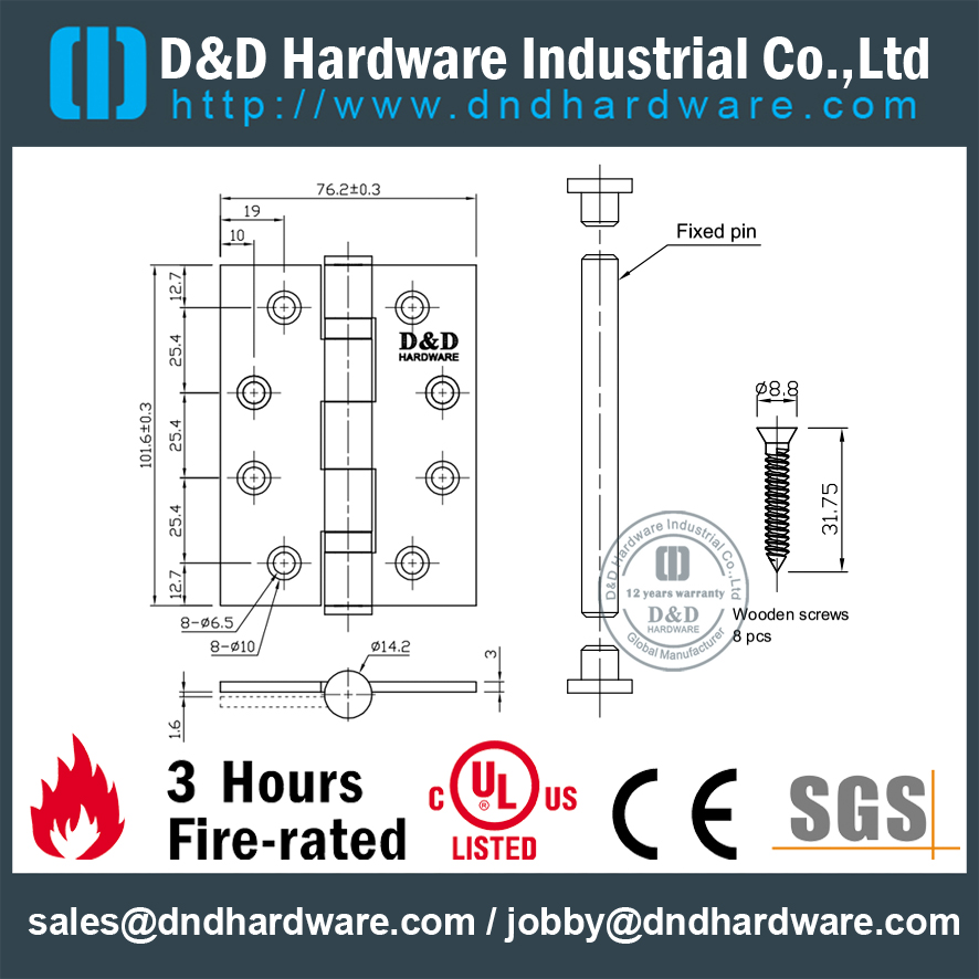 SUS304BS EN 1935 Grade 13 2BB CE Door Hinge for Metal Door DDSS001CE