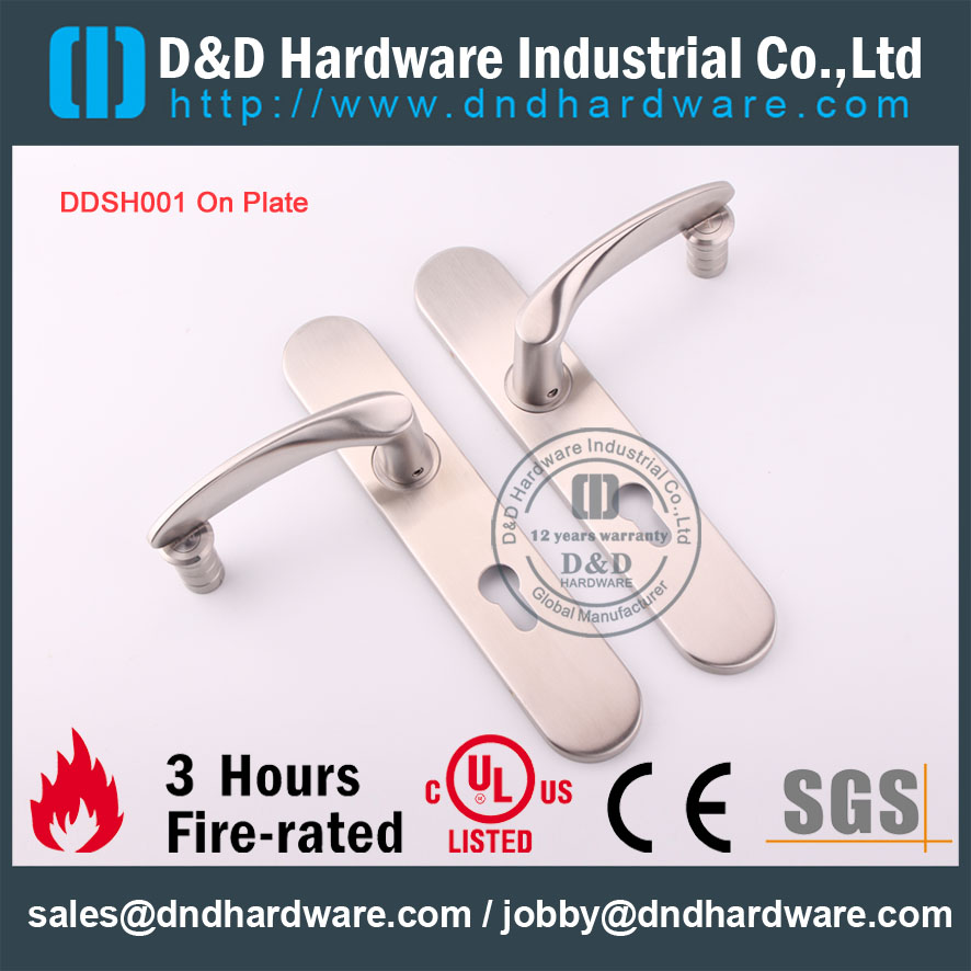 D&D Hardware-Stainless Steel Fire Rated Door lever handle with plate DDTP003