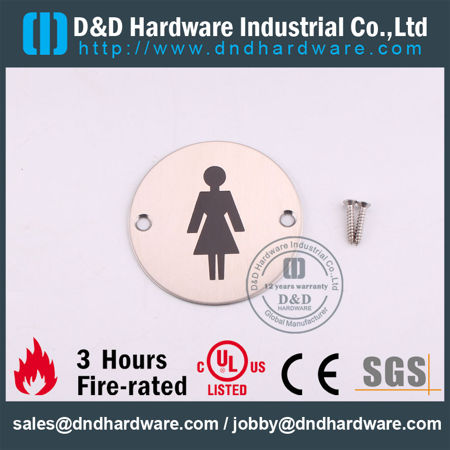 D&D Hardware-Round Stainless Steel Female Washroon Sign Plate DDSP002