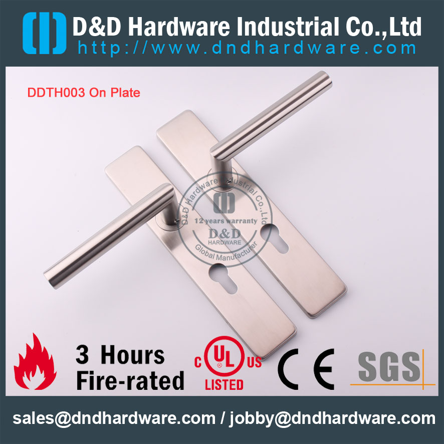 D&D Hardware-Stainless steel Door Tube Lever handle on plate DDTP004