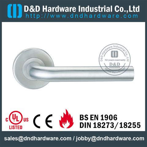 Antirust professional lever solid door handle with round rose for Restroom Door- DDSH096 