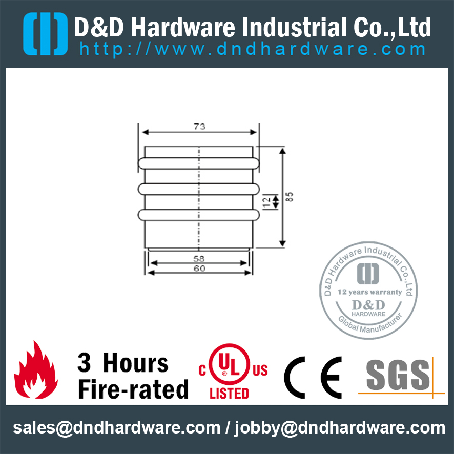 Stainless steel cylindrical floor mounted door holder with 3 rubber ring for Fire Door-DDDS054