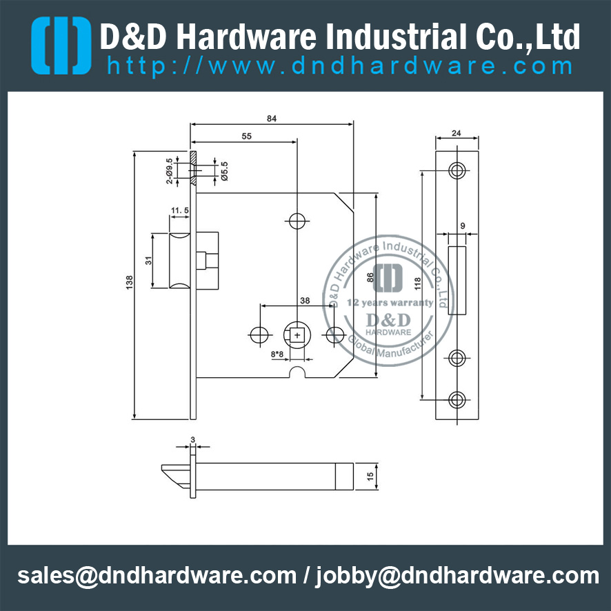 Stainless steel latch door lock with EN12209 for Aluminum Door- DDML55ZL
