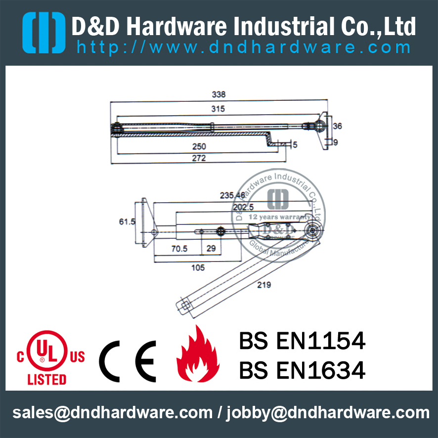 Aluminium Alloy Fully Hydraulic Control Durable Door Closer for Commercial Door- DDDC-68 
