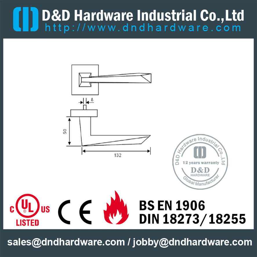 Antirust irregular fire-rated solid lever handle for Steel Door - DDSH169