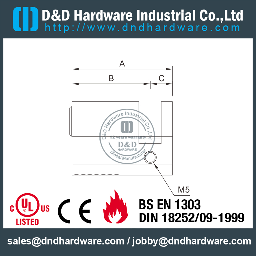 Brass Aluminum Door Single Cylinder Lock-DDLC010