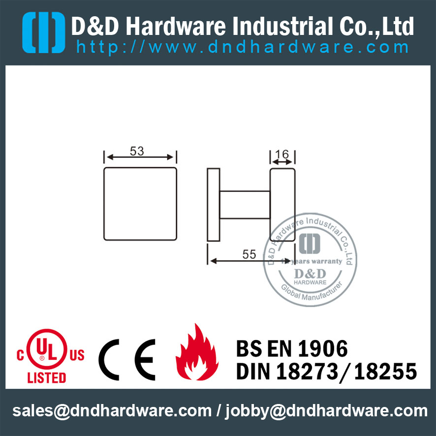 Grade 316 Hollow Square Shape Internal Door Knob for Bathroom Doors-DDTH030