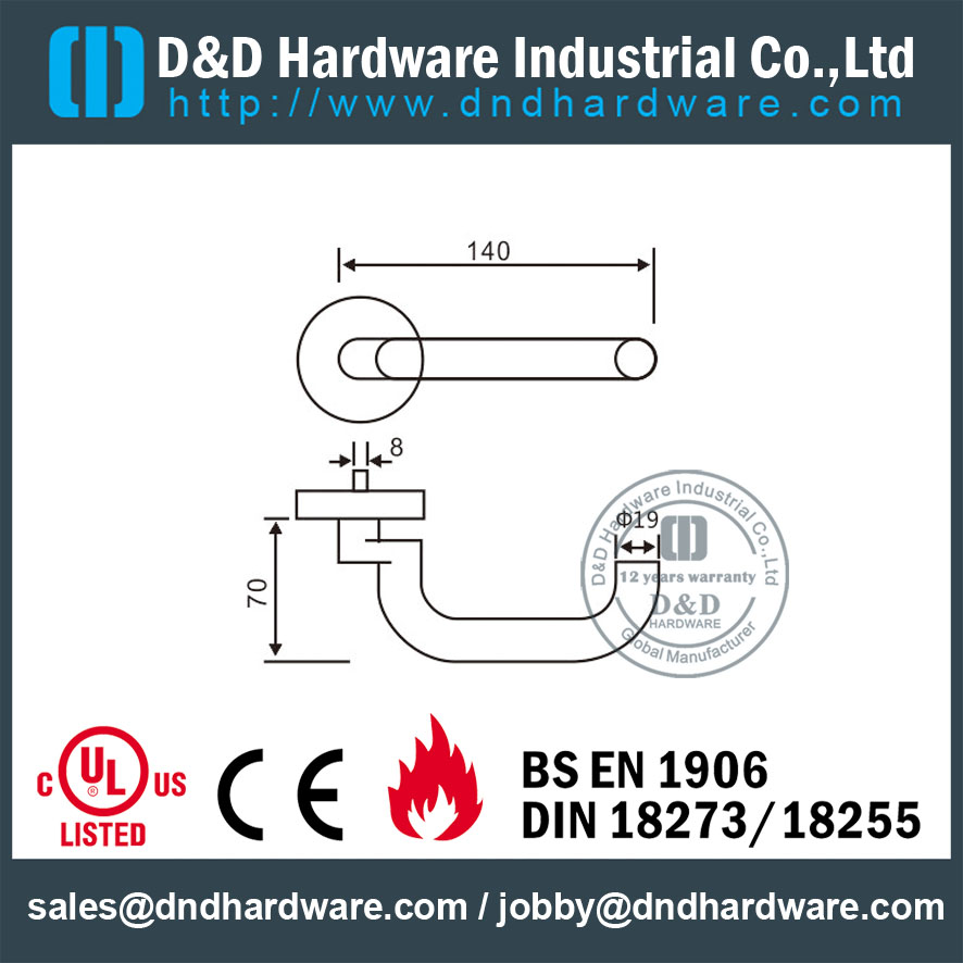 Grade 316 Mitred U Shape Front Door Handle for Hotel Single Doors-DDTH024