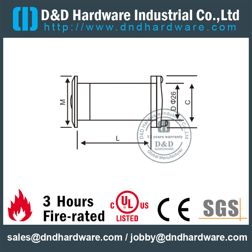 Security Door Eye Viewer with cover for Fire Resistant Door with UL Listed–DDDV005