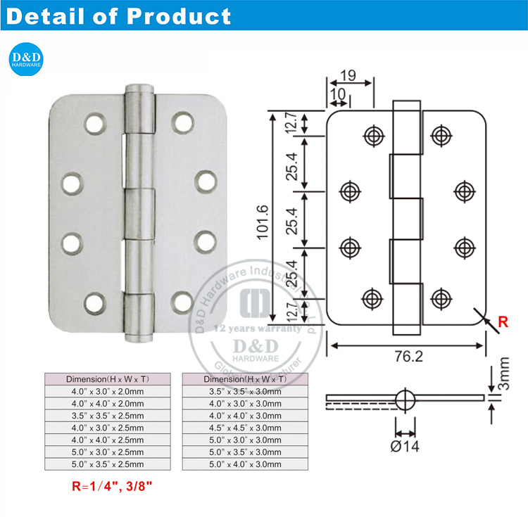 SS Round Corner Hinge-D &D Hardware