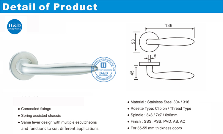 Exterior Solid Lever Door Handle-DDSH024-D&D Hardware
