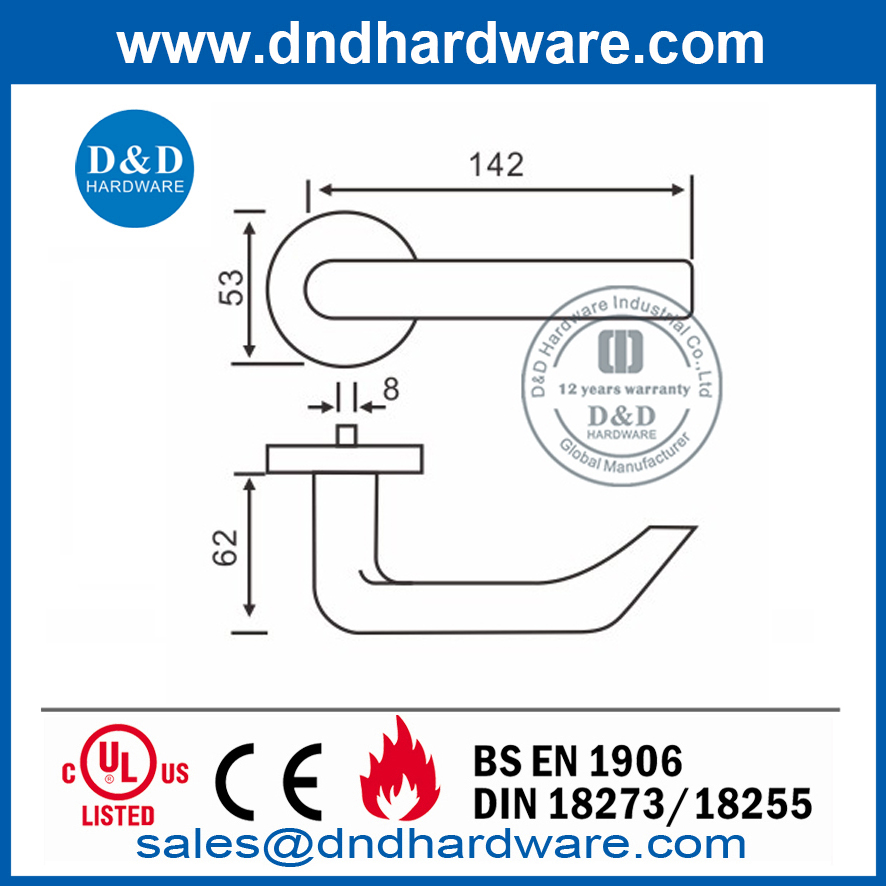 Stainless Steel Security Nickel Lever Handle for Industrial Door-DDSH028